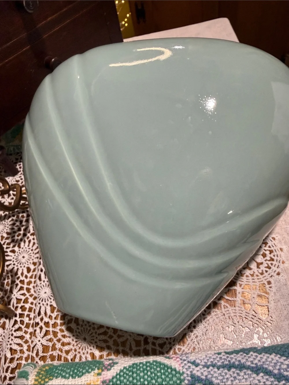 vintage 1980s Haeger art deco revival ceramic vase pastel seafoam green